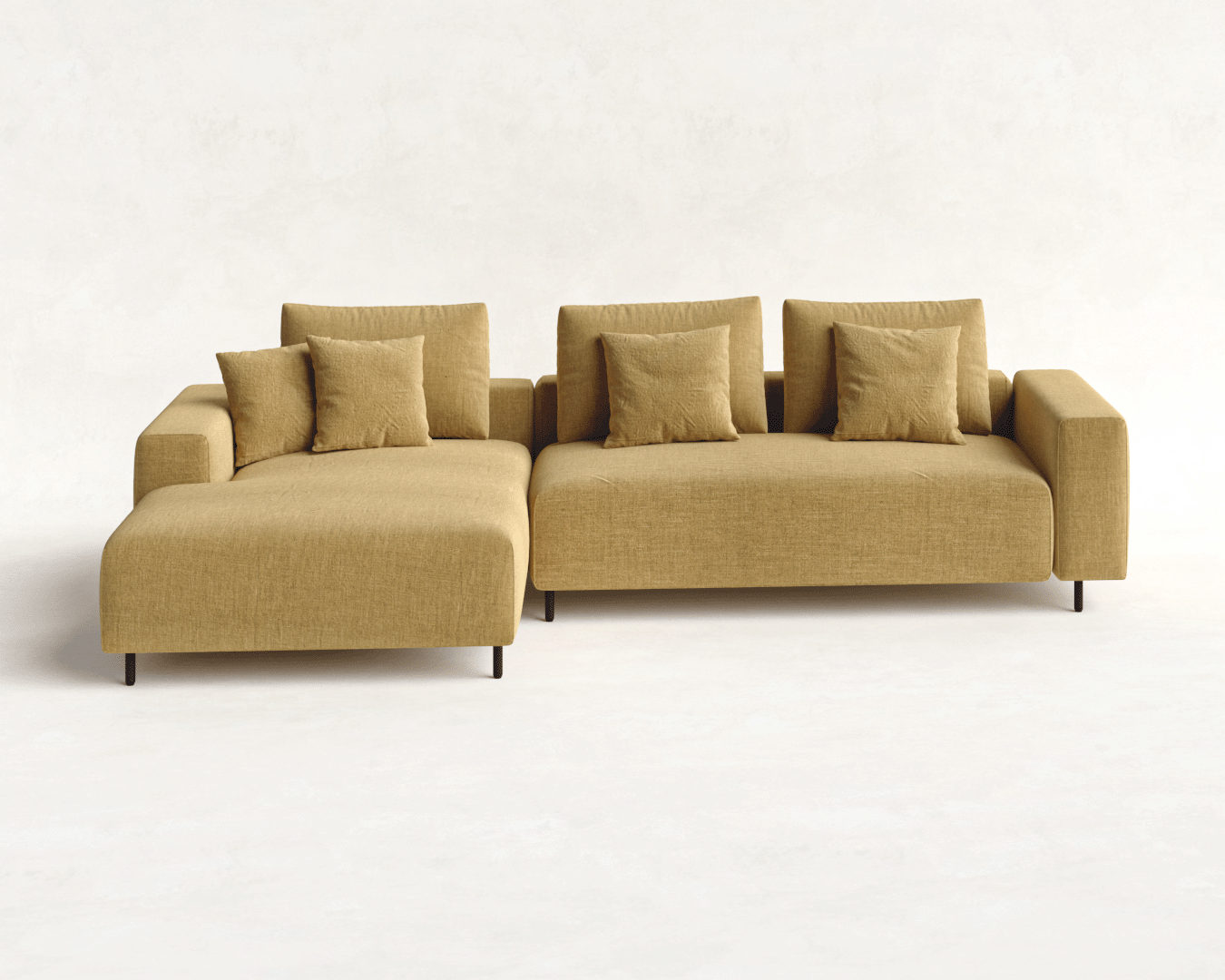 SOFÁ LINDEN 2 MÓDULOS COM CHAISE MOSTARDA