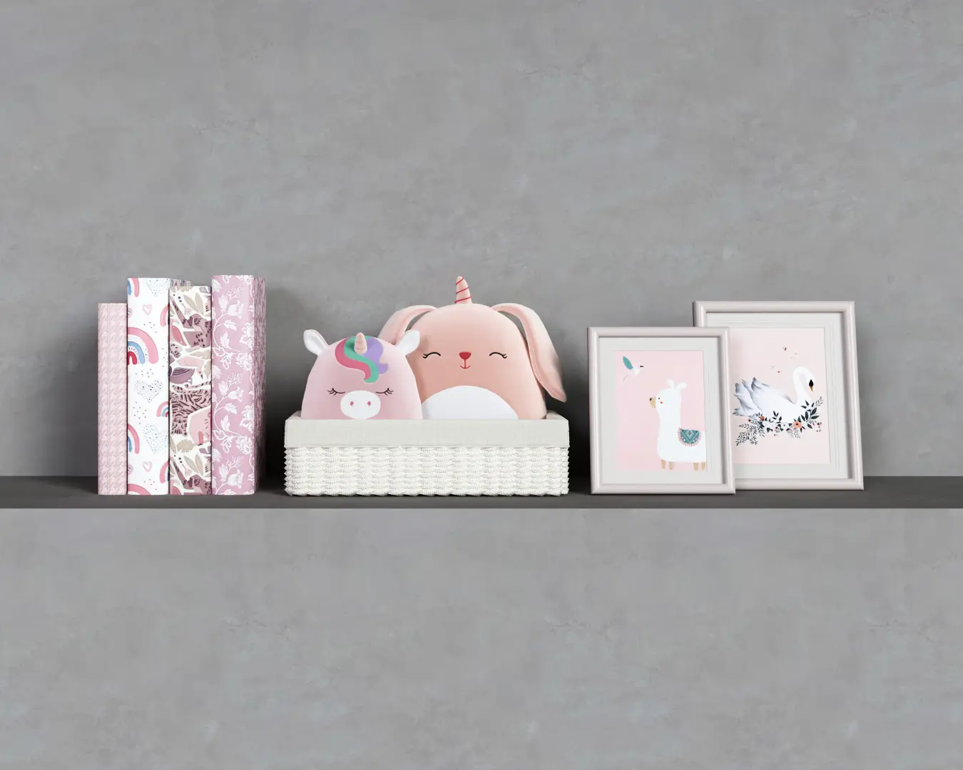 CESTO COM UNICÓRNIOS E DECOR ROSA