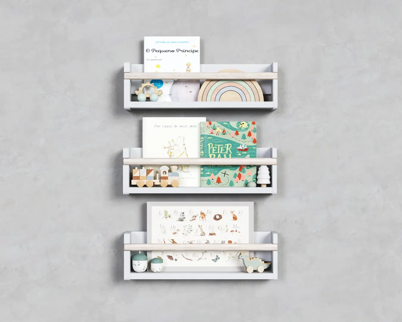 TRIO DE PRATELEIRAS COM LIVROS