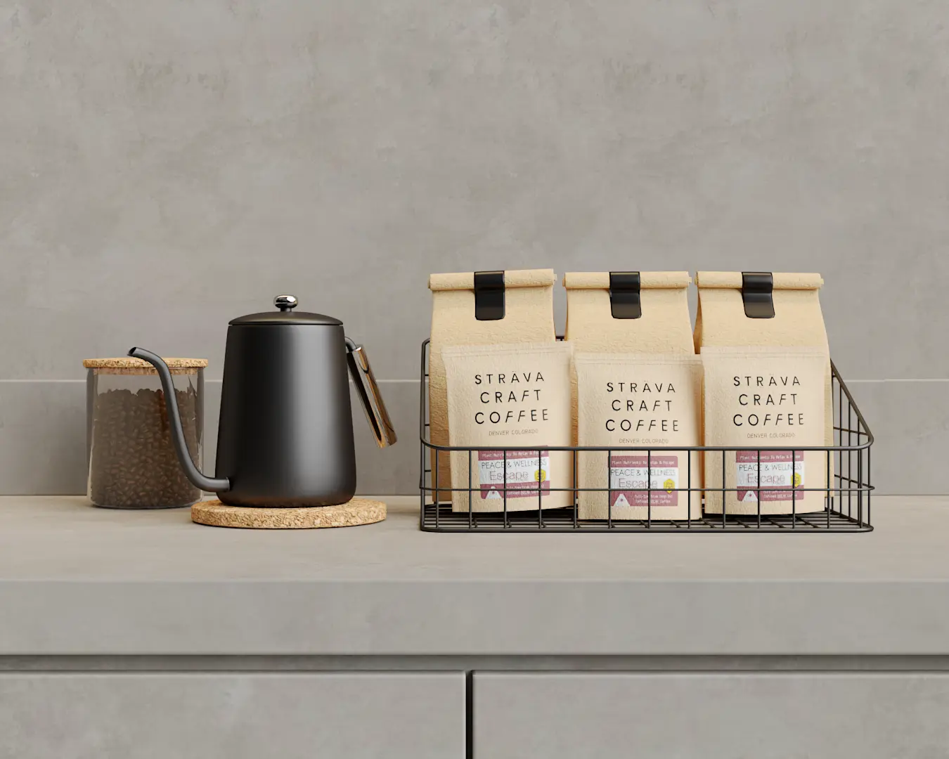 CHALEIRA E PACOTES DE CAFÉ