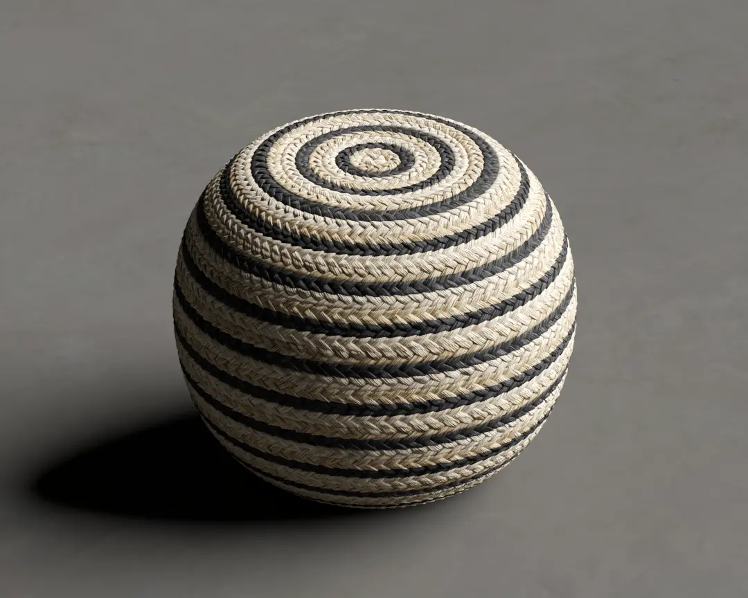 PUFF DE PALHA REDONDO TRICOLOR