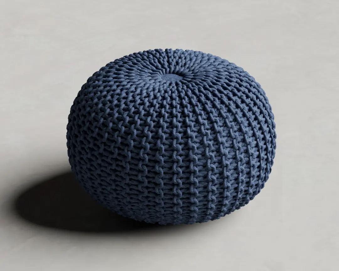 PUFF TRICÔT REDONDO AZUL