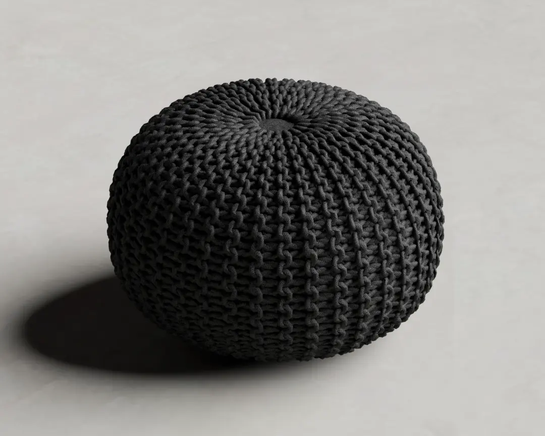 PUFF TRICÔT REDONDO PRETO