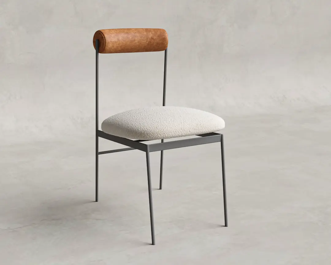 CADEIRA OLIVA COURO E BOUCLE