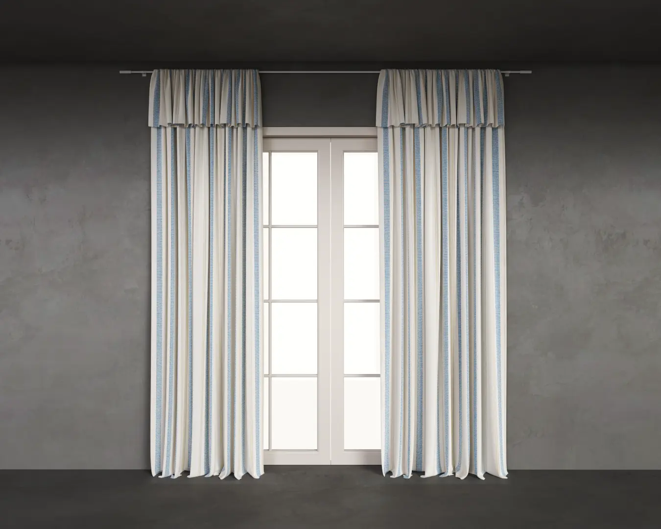 CORTINA BABADOS COM LISTRAS CREAMY