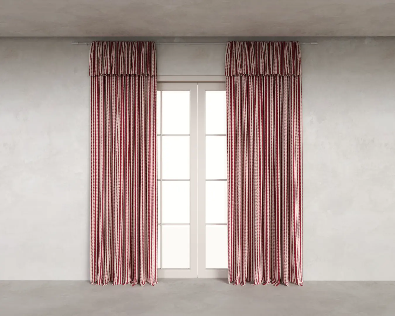 CORTINA BABADOS COM LISTRAS VERMELHAS