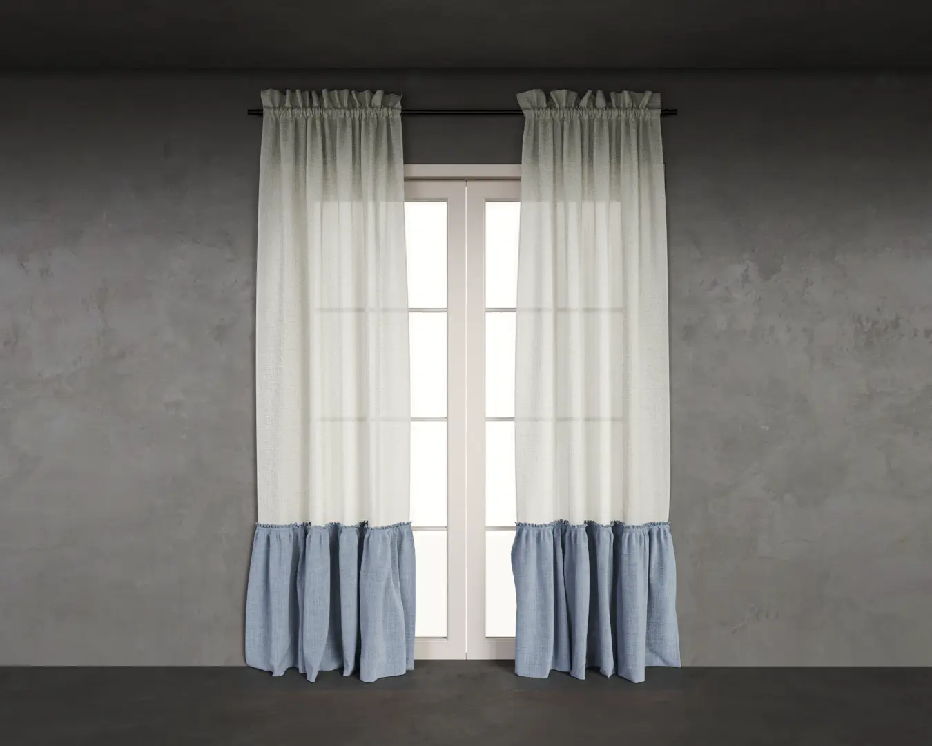 CORTINA COM BABADOS DUO AZUL