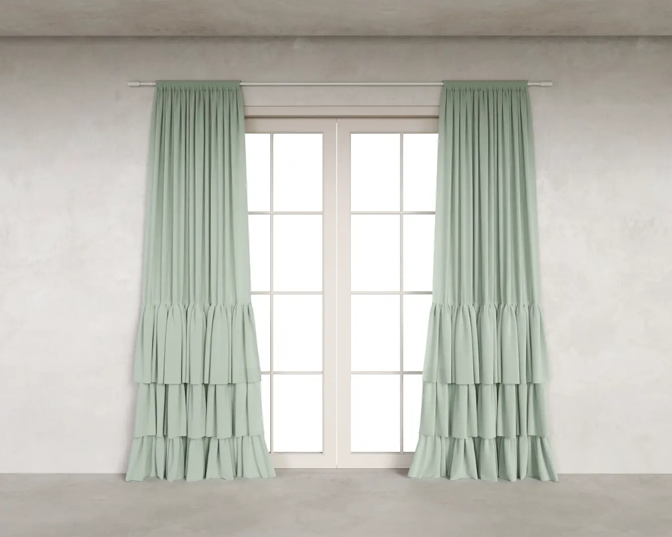 CORTINA COM BABADOS VERDE PASTEL