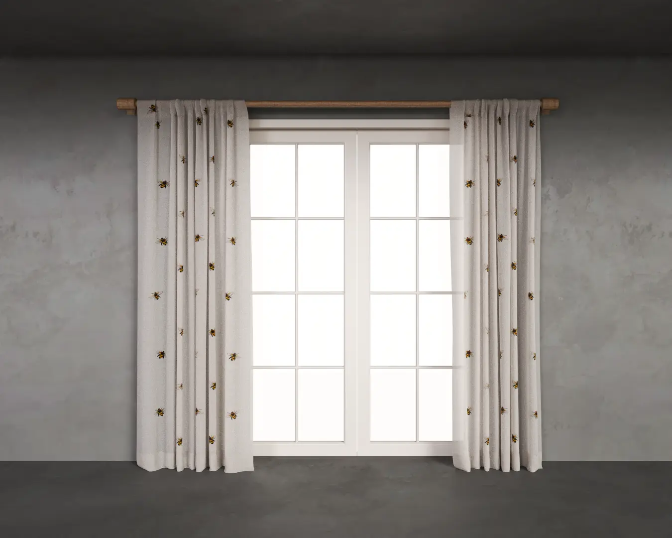 CORTINA COM BORDADO ABELHAS