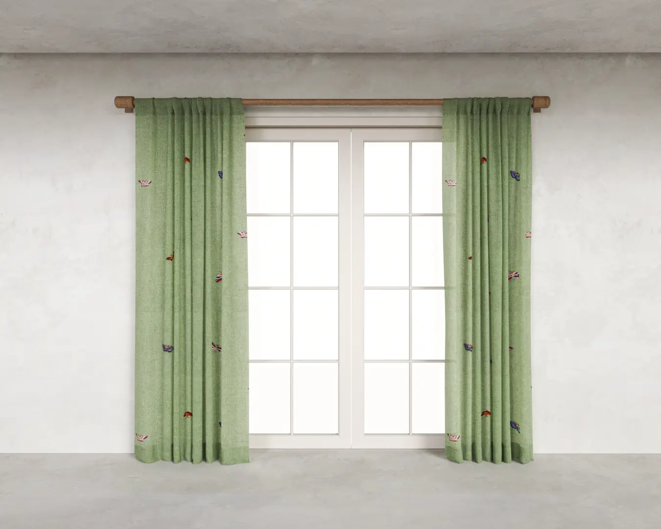 CORTINA COM BORDADO BORBOLETA