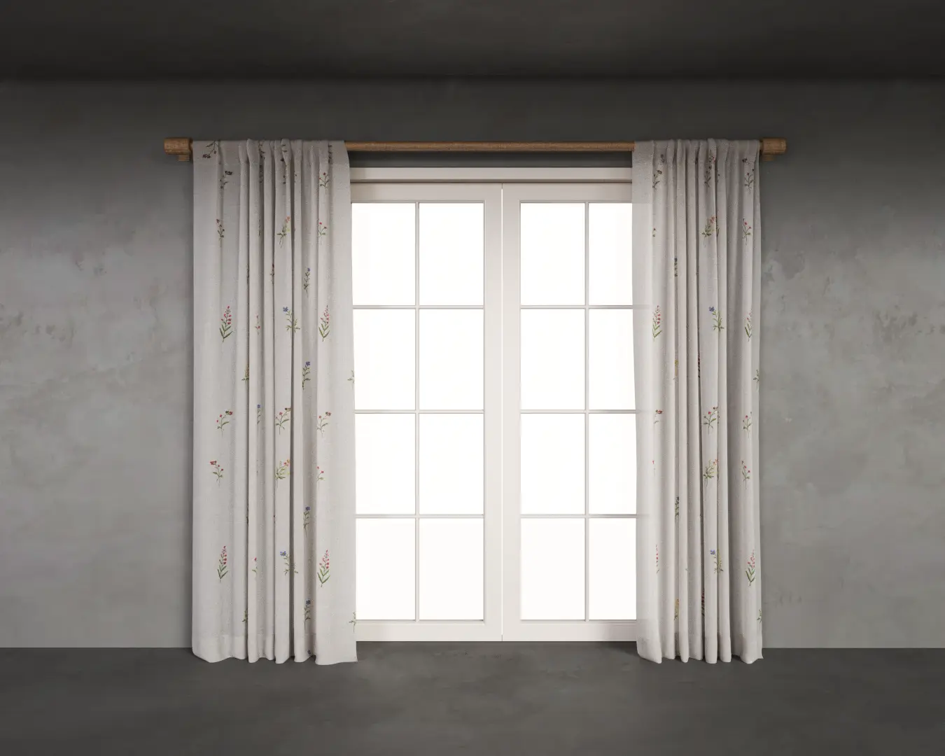 CORTINA COM BORDADO FLORES